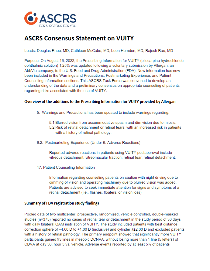 ASCRS Consensus Statement On VUITY | ASCRS